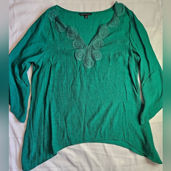 Zac & Rachel Womans Green V-neck Open Sleeve Lightweight Blouse Size 1X - Picture 2 of 11